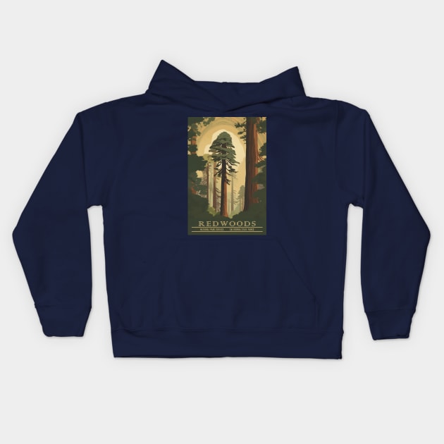 Redwood National Park Vintage Travel Poster Kids Hoodie by GreenMary Design